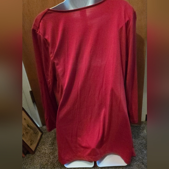 Avon Red Rusched Drape Blouse with Gold Accents SzL NWOT - Picture 6 of 9
